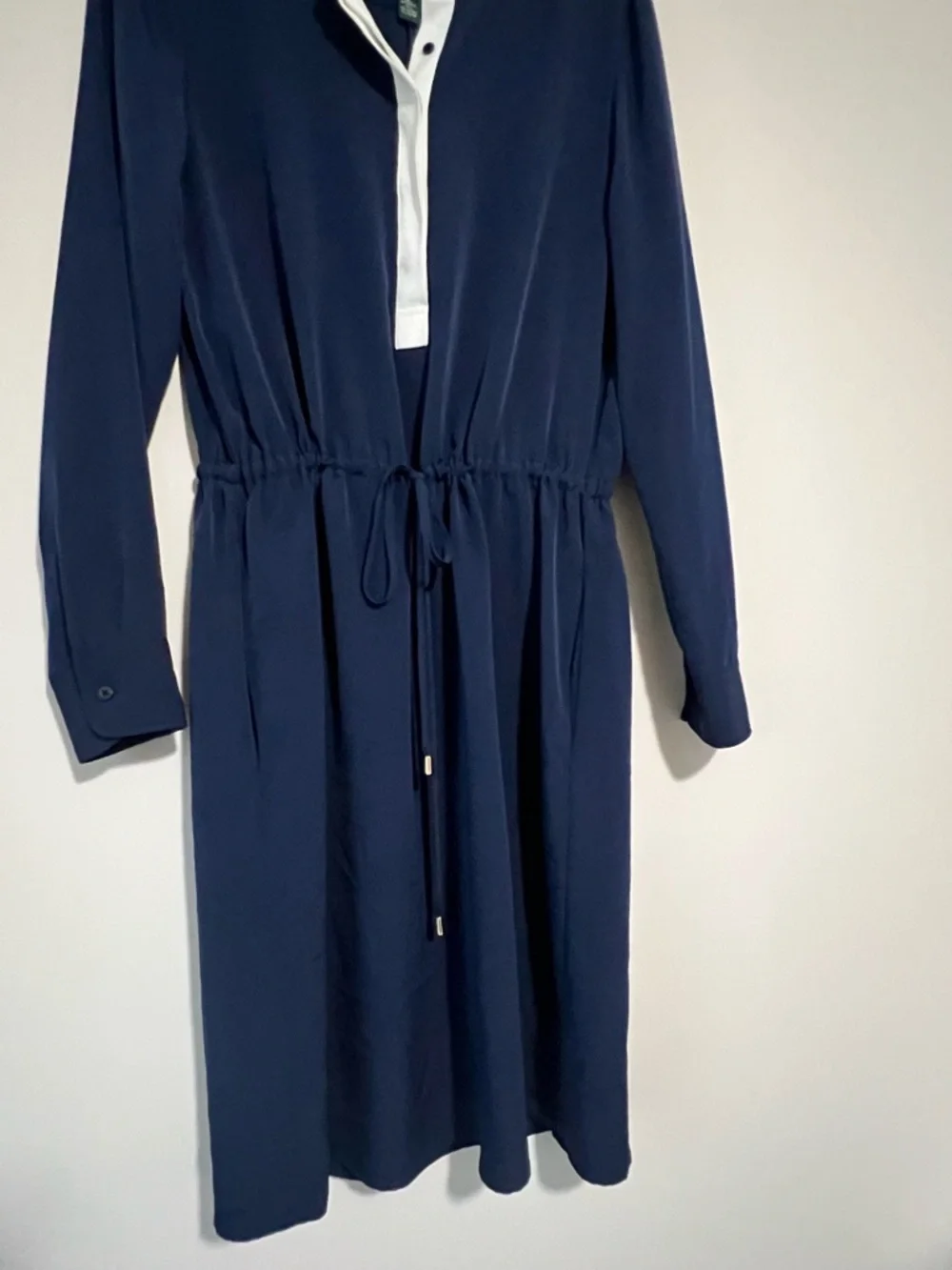 Ralph Lauren Navy Long-Sleeve Shirt Dress with Drawstring Waist and White Trim - Picture 9 of 9